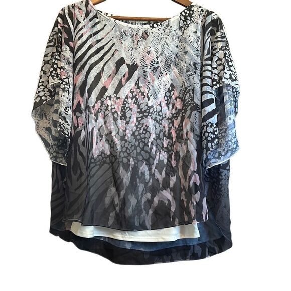 Animal Print Blouse Women's Multi Sheer‎ Top Flowy Oversized - Picture 1 of 5
